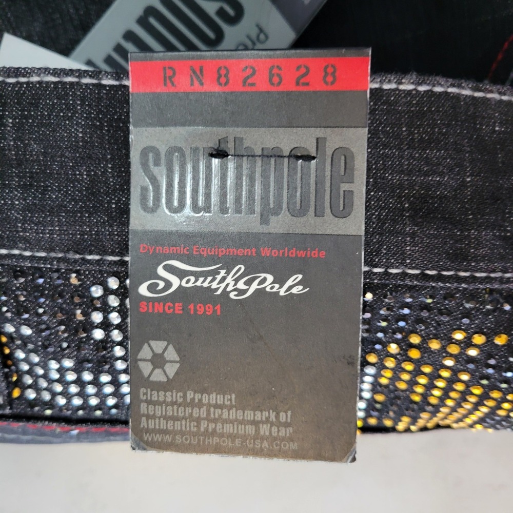 Vtg Southpole Mens Freedom Raw Black Rhinestone Skull Studded Baggy Jeans 30x32 - Picture 12 of 12